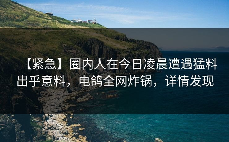 【紧急】圈内人在今日凌晨遭遇猛料出乎意料，电鸽全网炸锅，详情发现