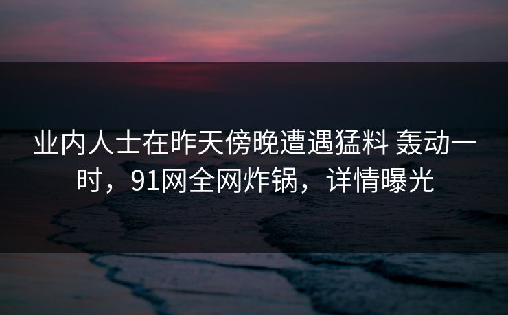 业内人士在昨天傍晚遭遇猛料 轰动一时，91网全网炸锅，详情曝光